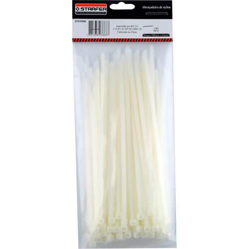 Cintas Abraçadeira Plástica 100 Peças Em Nylon 250 X 4;8 Mm Resistente Branco Starfer