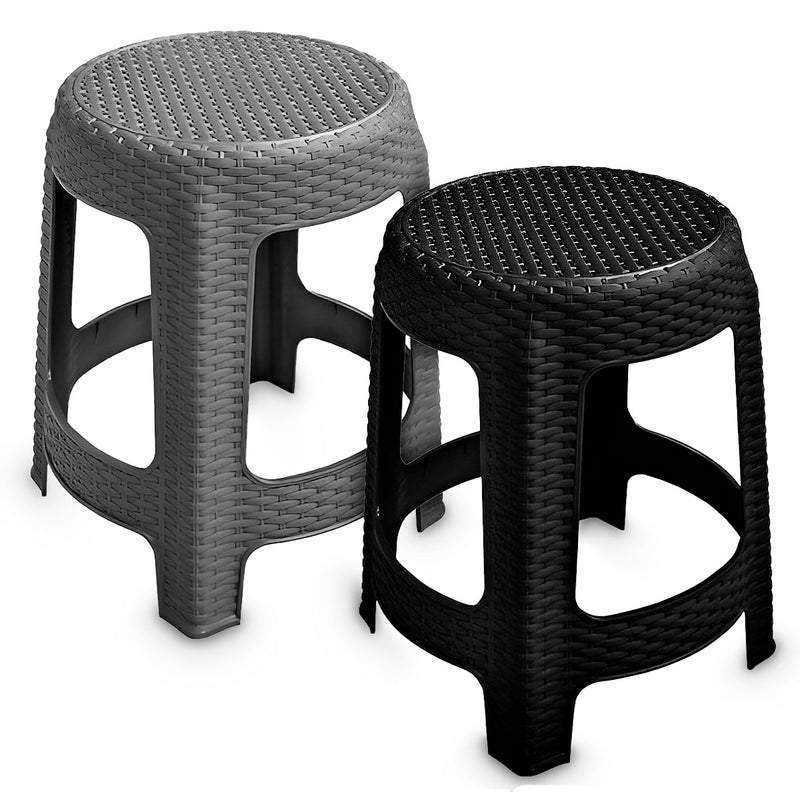 Banqueta Banquinho Plástico Rattan Premium Cinza Preto Lazer 110KG