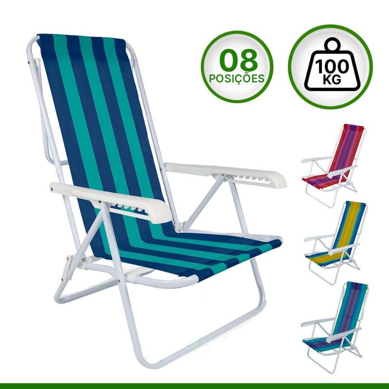 CADEIRA DE PRAIA DE AÇO RECLINÁVEL 8 POSIÇÕES MOR Destak Ferramentas