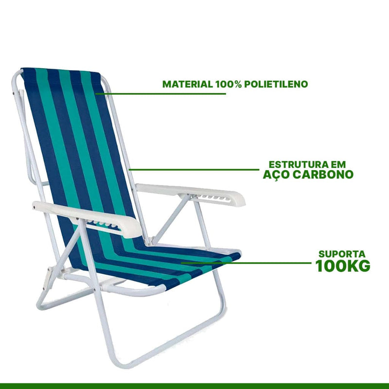 CADEIRA DE PRAIA DE AÇO RECLINÁVEL 8 POSIÇÕES MOR Destak Ferramentas