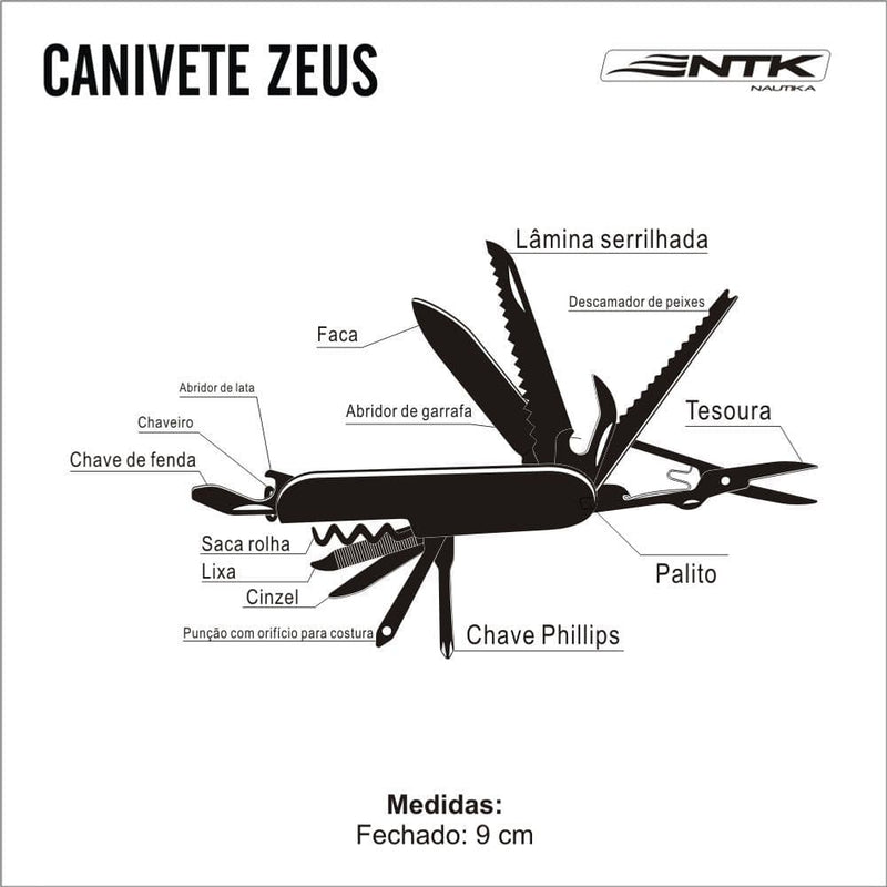 Canivete Multifunção Zeus 15 Funções Canivete Nautika Aço Inox Destak Ferramentas