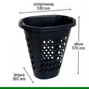 Cesta De Roupas Organizador Plástico Multiuso Oval Com Tampa Preto 60L