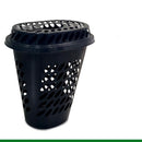 Cesta De Roupas Organizador Plástico Multiuso Oval Com Tampa Preto 60L