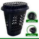 Cesta De Roupas Organizador Plástico Multiuso Oval Com Tampa Preto 60L