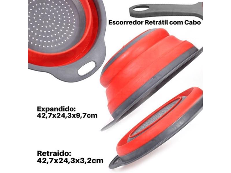 Escorredor De Silicone Redondo Multiuso Retratil Com Cabo Legumes Massa Alimentos