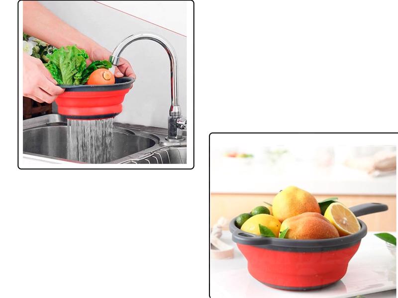 Escorredor De Silicone Redondo Multiuso Retratil Com Cabo Legumes Massa Alimentos