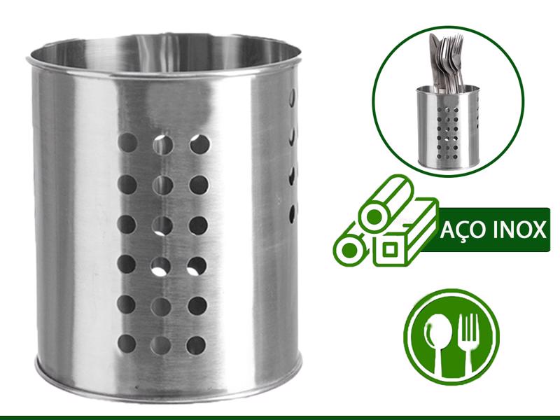 Escorredor De Talheres Vazado Redondo Aço Inox Porta Talheres