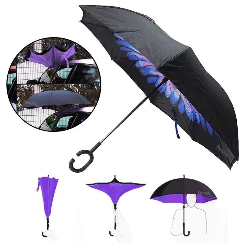 Guarda Chuva Invertido Cabo Curvo Emborrachado Duplo Sombrinha 120cm