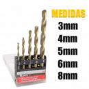 Jogo 5 Peças Brocas Aço Rápido Metal 3 à 8mm Titânio