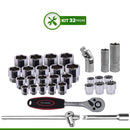 Jogo De Soquete Aço Carbono 1/2 32 Peças Soquetes Sextavados Estriados Vela Catraca