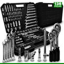 JOGO DE SOQUETE 1/4" 3/8" 1/2" E CHAVES COMBINADAS 136 Destak Ferramentas