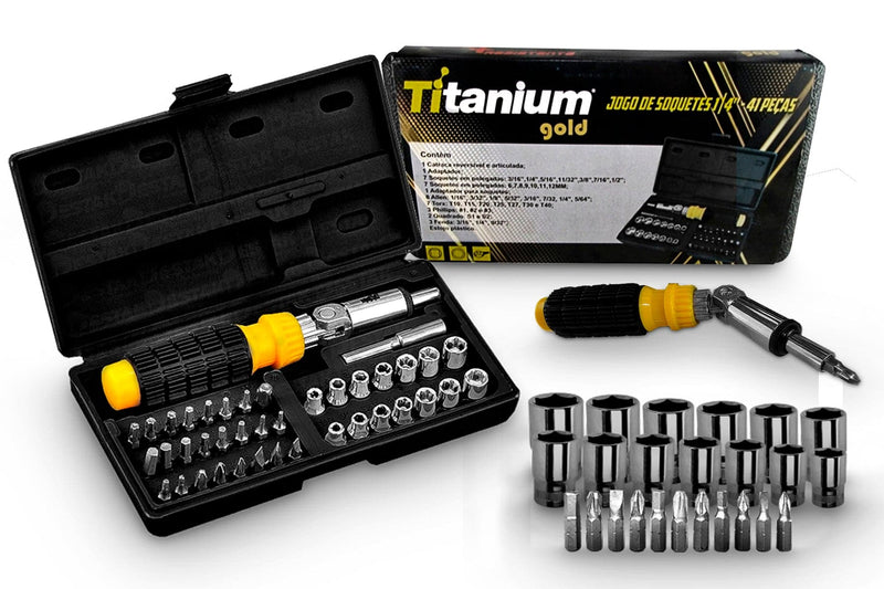 JOGO DE SOQUETE 1/4" 41 PEÇAS TITANIUM Destak Ferramentas