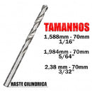 Kit 10 Brocas De Aço Rápido Para Metal Hss Polida 3/32"x70mm (2,38mm) Mtx