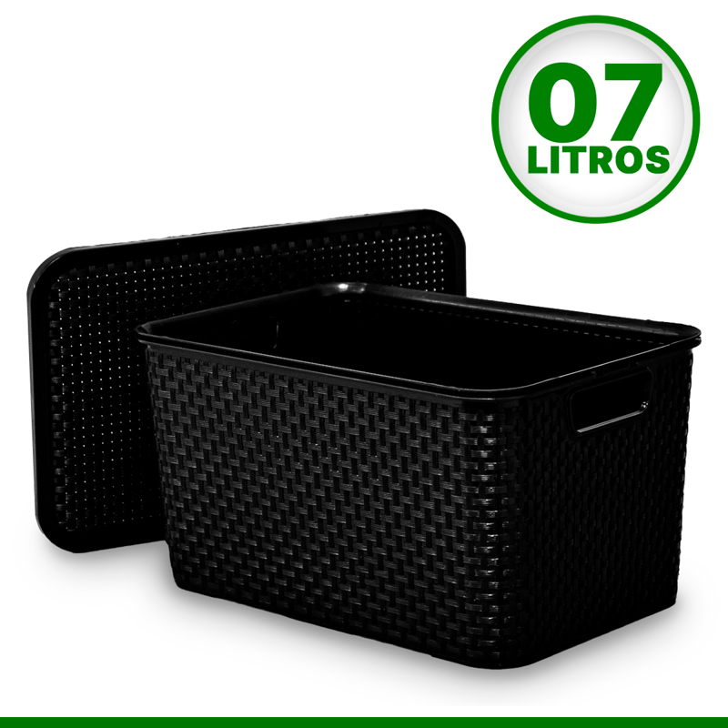 Kit 2 Caixa Organizadora Rattan 7 Litros Com Tampa Arqplast