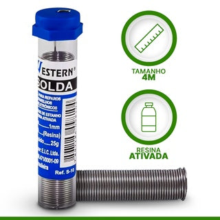 Kit 2 Tubos Estanho Solda 1,0mm Para Ferro De Solda 4 Metros Western