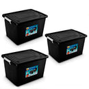Kit 3 Caixas Organizadoras Com Tampa Trava 56 Litros Preta