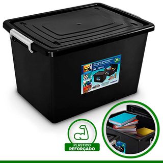 Kit 6 Caixa Organizadora Container 56L Com Tampa e Trava Preta Arqplast