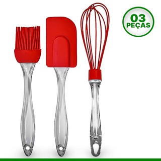 Kit Confeiteiro Com 3 Peças Pincel Espátula Batedor De Ovos