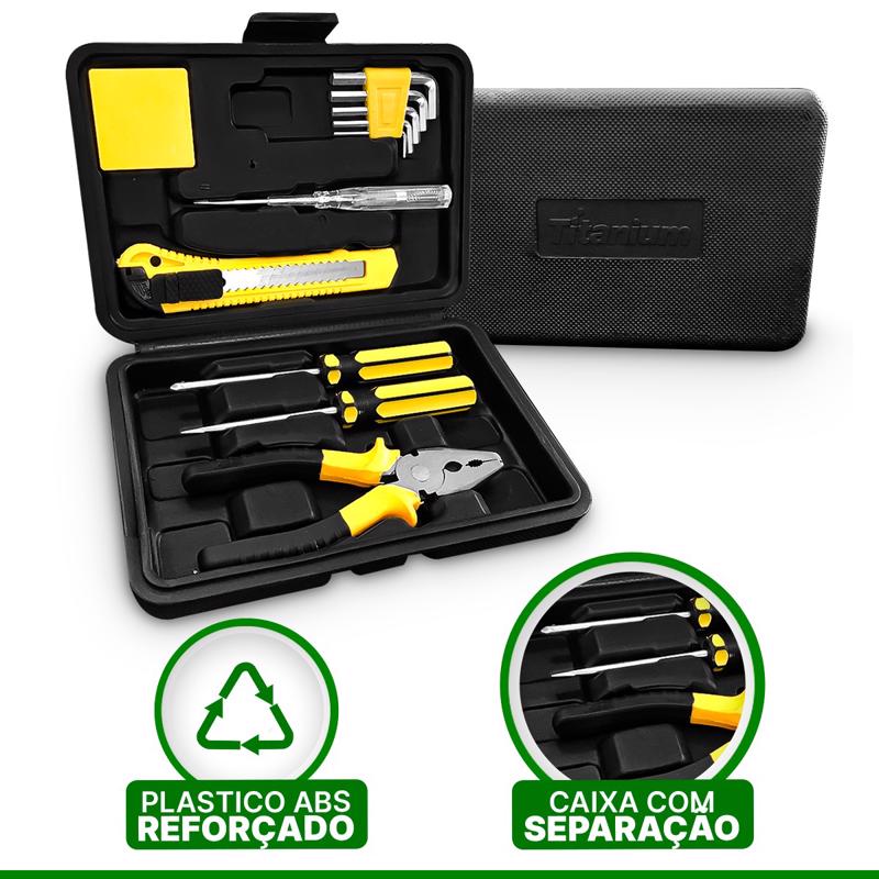 Kit Ferramentas Com Maleta 14 Peças Alicate Chave Phillips Fenda Grampeador Tapeceiro