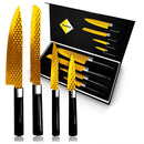 Kit Jogo de Facas de Cozinha Profissional Antiaderente 4 Peças Inox Dourado Deluxe