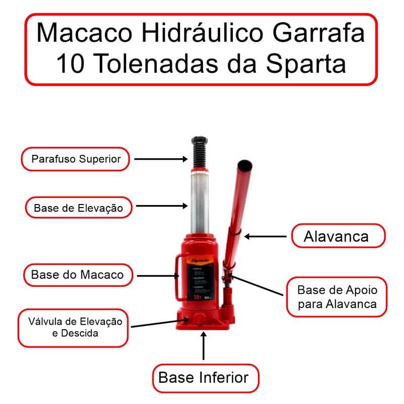 Macaco Hidráulico Tipo Garrafa 10 Toneladas Sparta