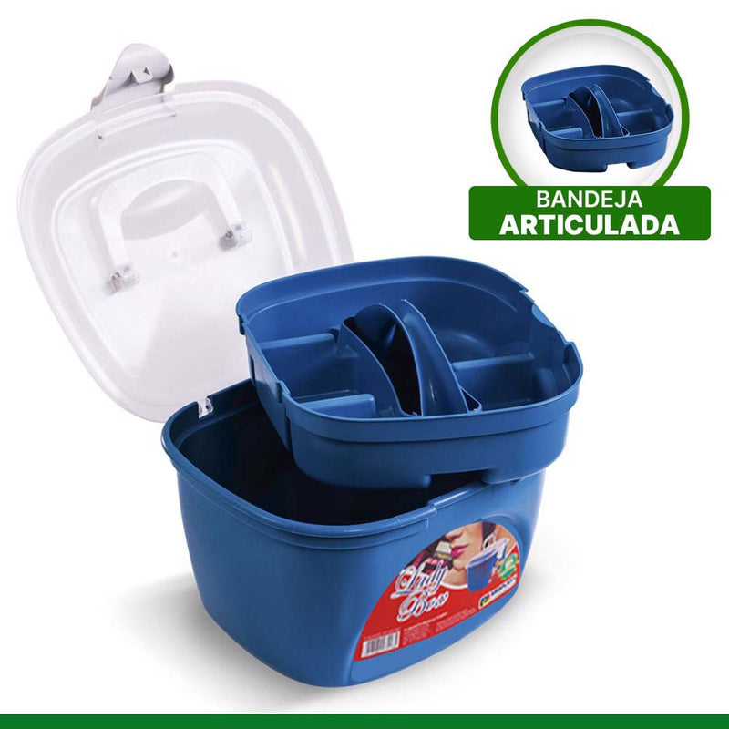 Maleta Plástica Multiuso Reforçada Resistente Para Maquiagem Esmaltes Azul 11"