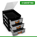 Organizador Gaveteiro 7080 Com 3 Gavetas Modulavel Multiuso Preto