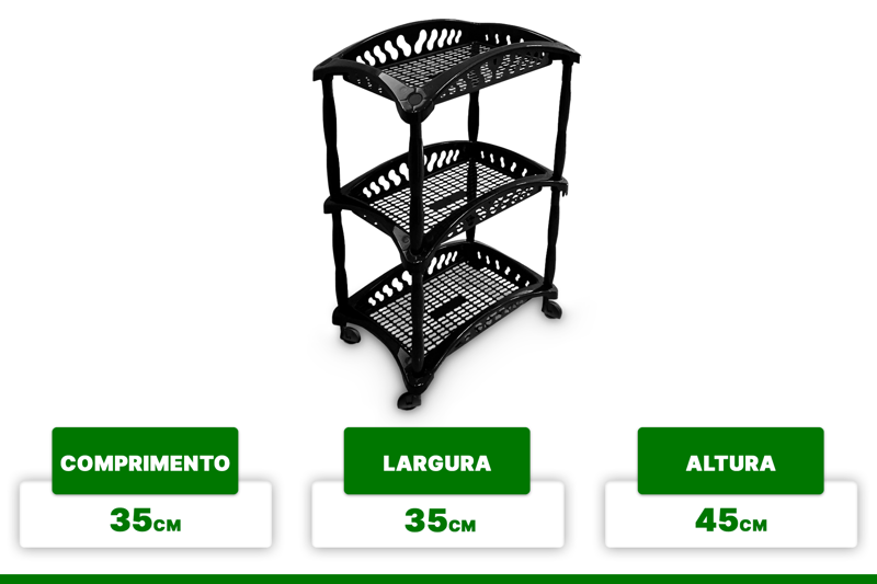 Organizador Vertical Triplo Telado Multiuso Fruteira Preto Com Rodinhas