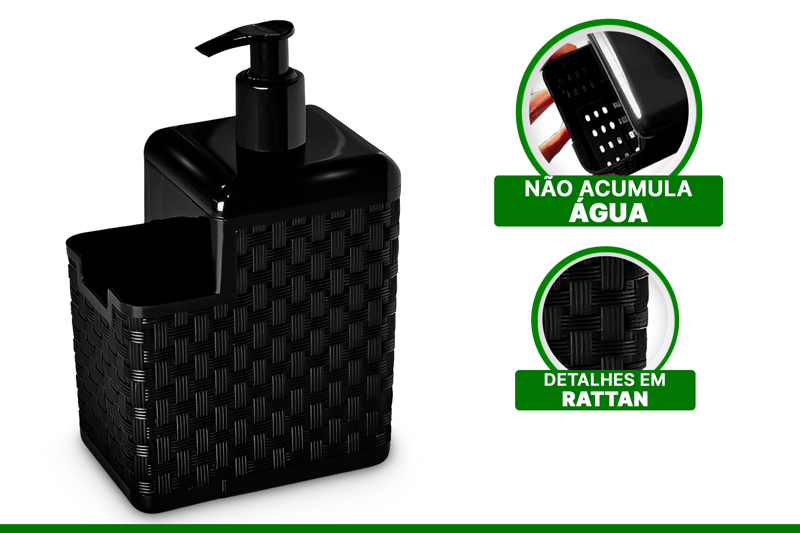 PORTA DETERGENTE E ESPONJA RATTAN PRETO Destak Ferramentas