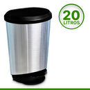 Lixeira 20 Litros Plástica Preta Aço Inox Brilhante Com Pedal 20L
