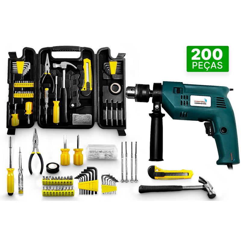 Kit Furadeira Impacto 550w 220v + 200 Peças