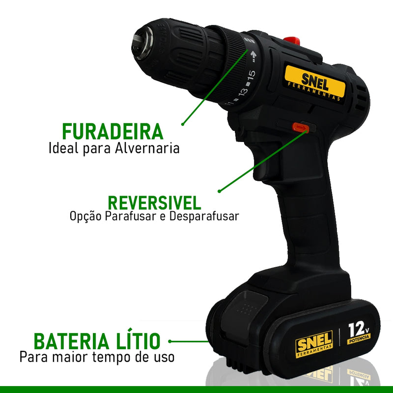 Parafusadeira 12V Bateria Quadrada Sn25 Snel Ferramentas