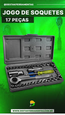 Jogo Soquete 16 Peças Com Chave Catraca Com Soquete Sextavado 1/4"