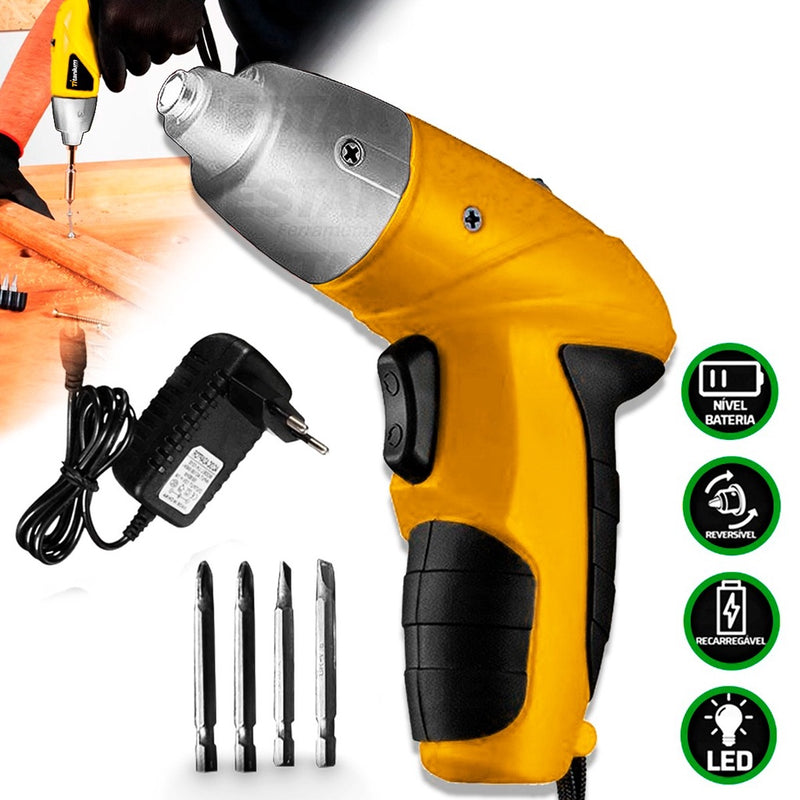 Parafusadeira elétricacom LED lithium 4.8V bivolt dois sentidos de giro com kit 11 bits multilaser