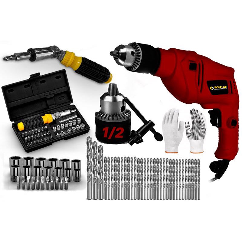 Kit Furadeira Parafusadeira Martelete Impacto Com Kit Ferramentas Jogo Soquete 43 Brocas