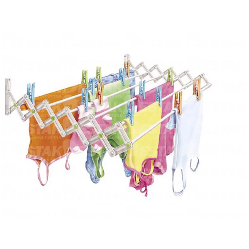 Varal Para Roupas Sanfonado 80cm Extensível Reforçado Parede Abre Fecha