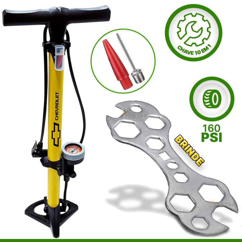 Kit Bomba Bicicleta Manual Com Manometro 160psi com Chave 10 Em 1