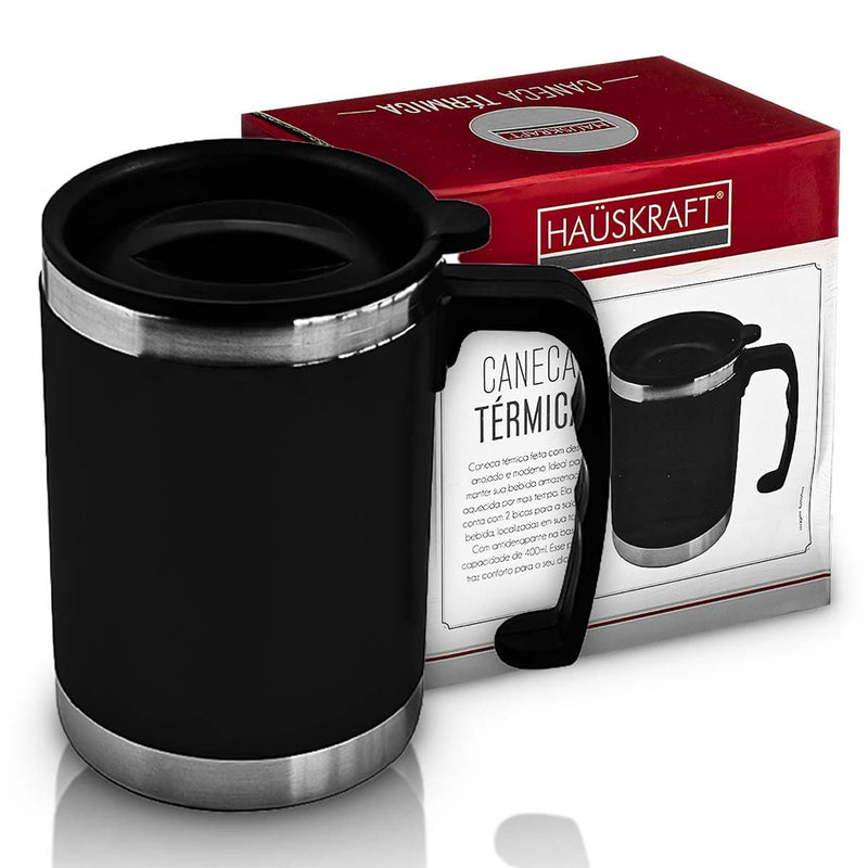 Caneca Térmica Resistente Inox Com Tampa Para Cerveja Café Chá 400ml