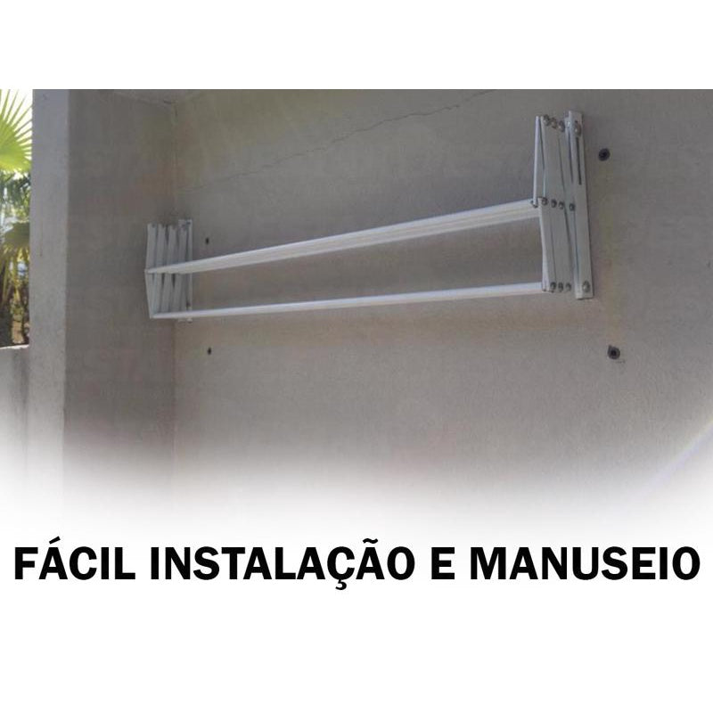 Varal Para Roupas Sanfonado 80cm Extensível Reforçado Parede Abre Fecha
