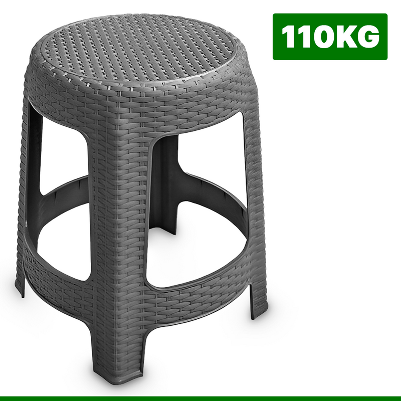 Banqueta Banquinho Plástico Rattan Premium Cinza Preto Lazer 110KG