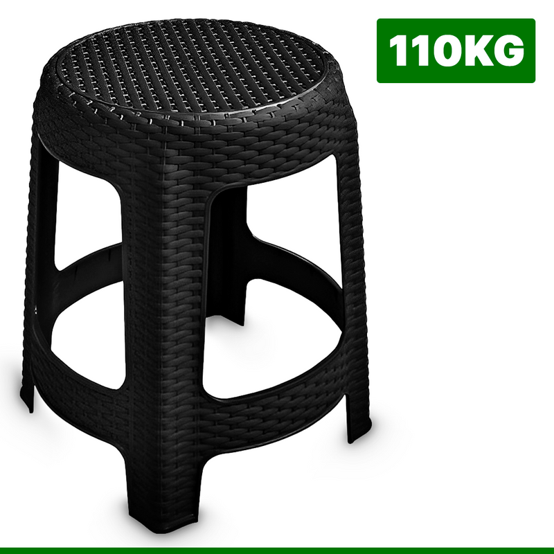 Banqueta Banquinho Plástico Rattan Premium Cinza Preto Lazer 110KG