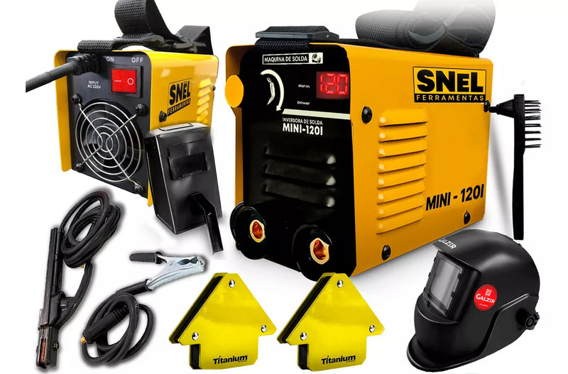 Kit Máquina Inversora de Solda Snel Com Esquadros Magnético 12 kg e Máscara de Proteção Galzer