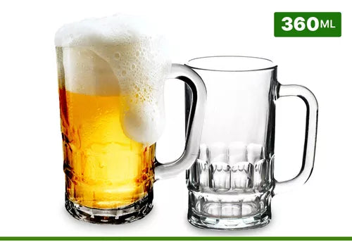 Caneca de Chopp de Vidro 360ml Resistente Para Bar Eventos Restaurante