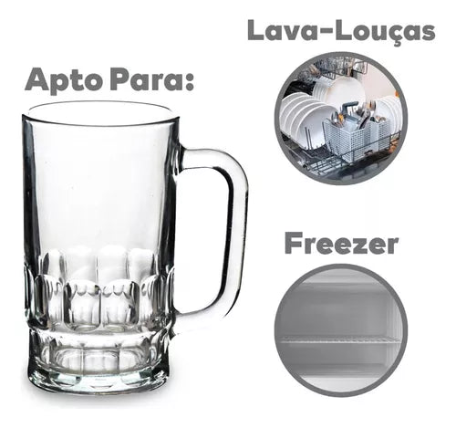 Caneca de Chopp de Vidro 360ml Resistente Para Bar Eventos Restaurante