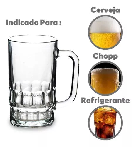 Caneca de Chopp de Vidro 360ml Resistente Para Bar Eventos Restaurante