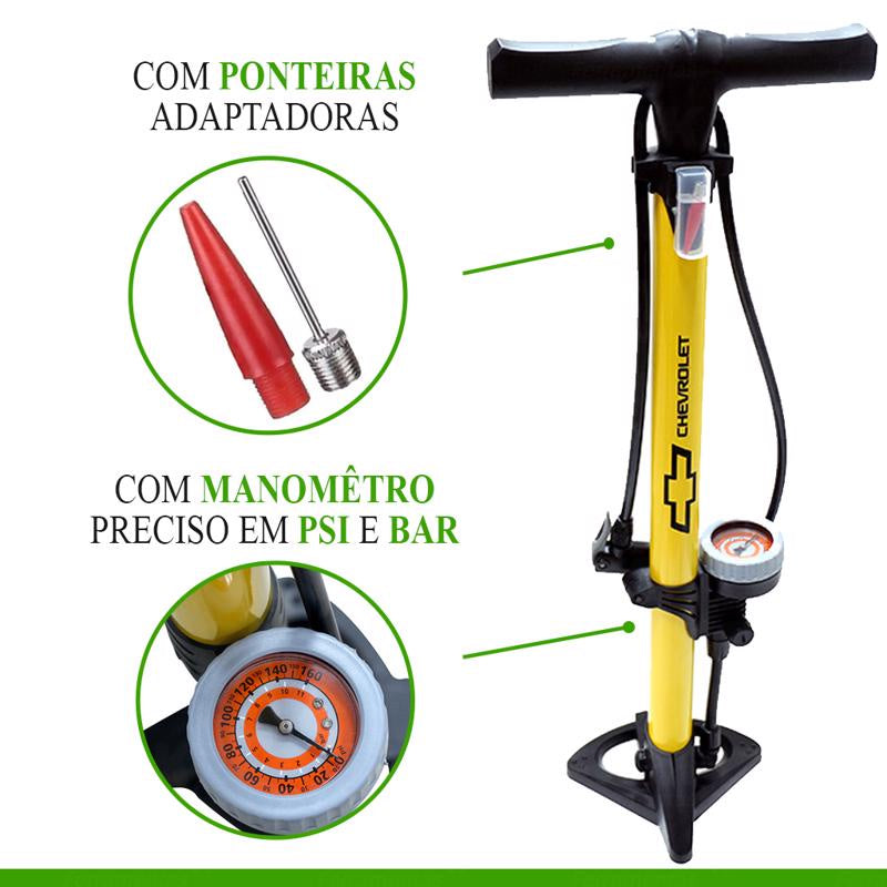 Kit Bomba Bicicleta Manual Com Manometro 160psi com Chave 10 Em 1