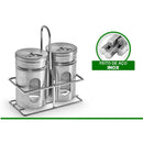 SALEIRO PIMENTEIRO COM SUPORTE INOX 3 PEÇAS Destak Ferramentas