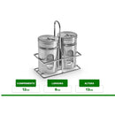 SALEIRO PIMENTEIRO COM SUPORTE INOX 3 PEÇAS Destak Ferramentas