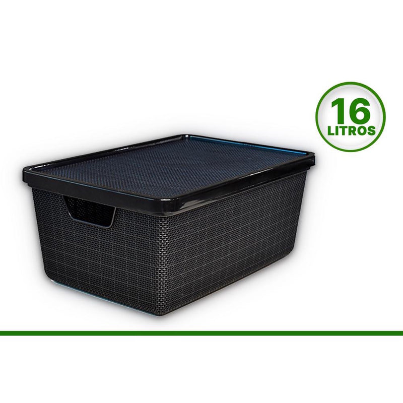 Organizador Jutta Com Tampa 16Lts Preto